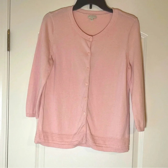Talbots Light Pink Pastel 100% Cotton Cardigan - Size MP - Picture 1 of 5
